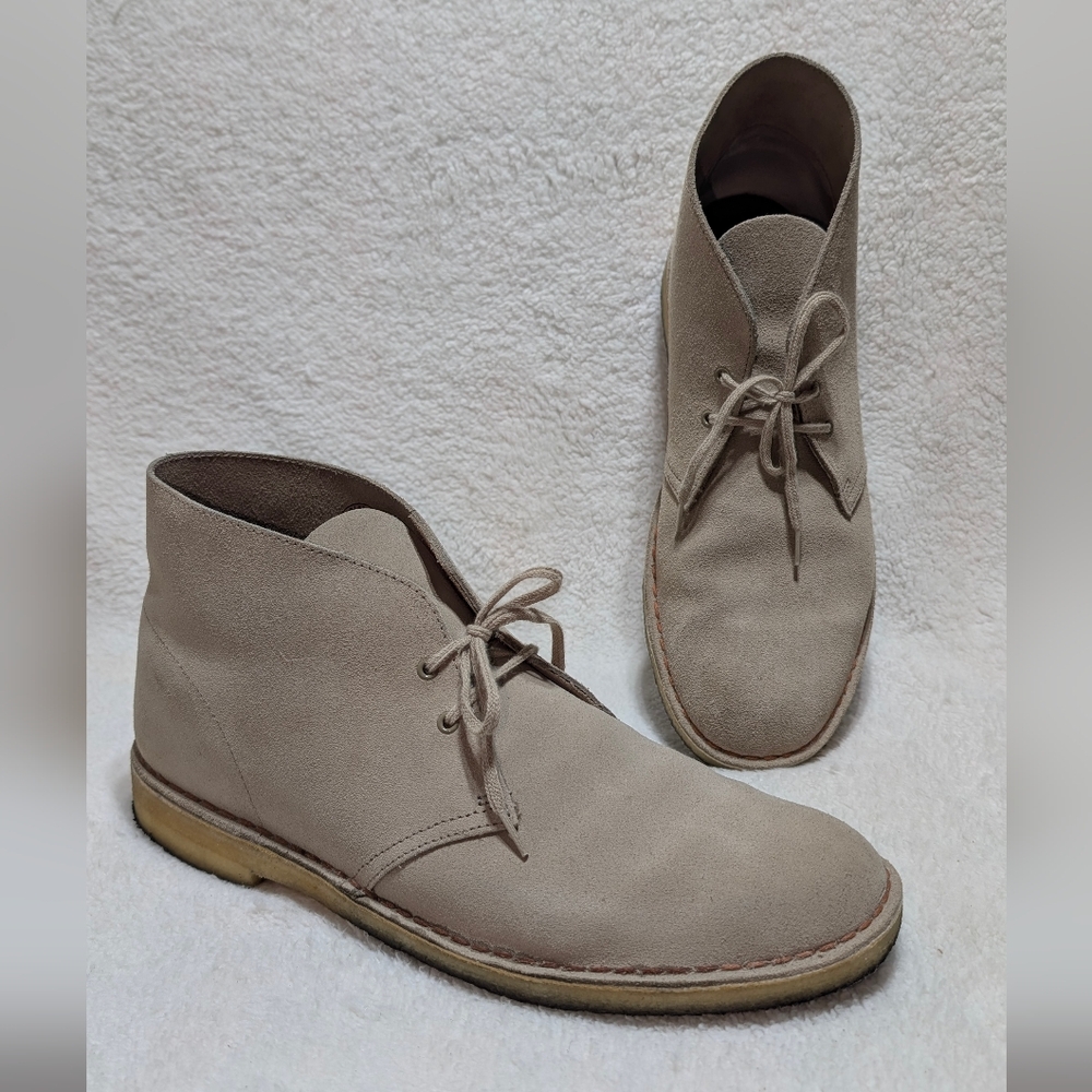 Clarks Men's US 13 Chukka Boots Suede Leather Sand Desert Dress Beige Taupe